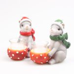 kerstfiguren groothandel - t-lichthouder muisjes met kerstsjaal - KE 4024